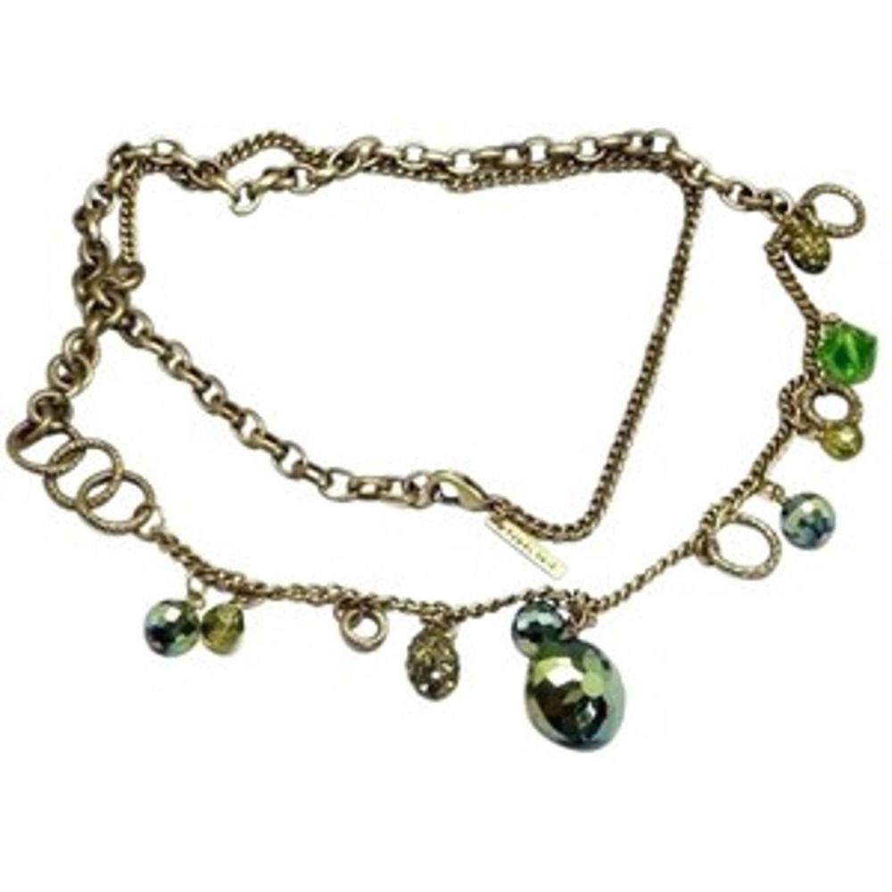 Mythologie Vapor Mirror Green Crystals Antique Bronze Necklace 36